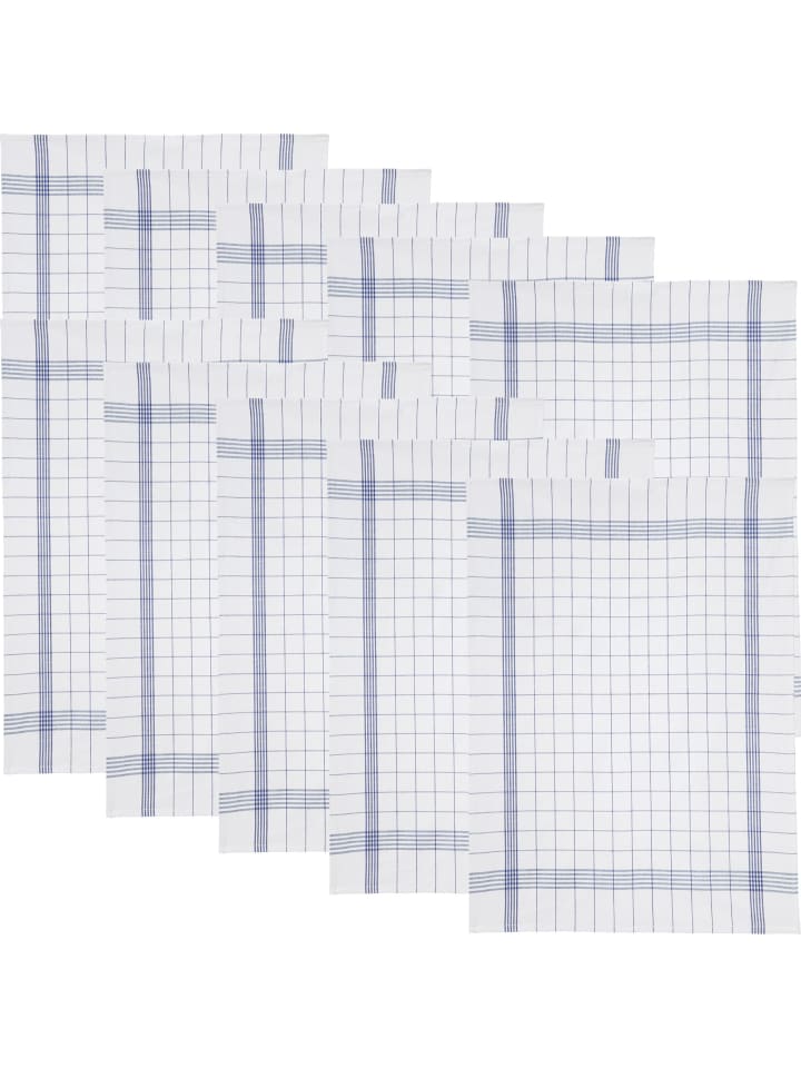 Erwin Müller Jacquard, Halbleinen, Leinen / Halbleinen Geschirrtuch 10er-Pack in blau günstig kaufen 50 x 70 cm