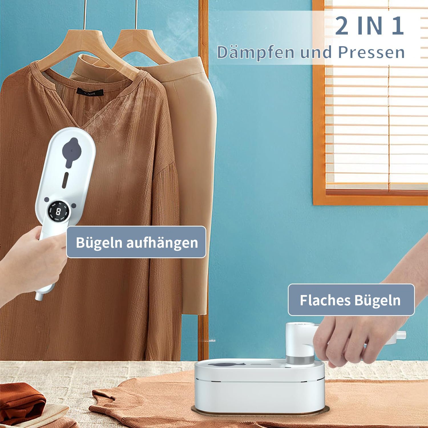 JOEAIS Dampfbügeleisen Reise Bügeleisen Mini Kabellos Dampfbügeleisen Klein 1200W 120ML, LED Display 20s Quick Heating Iron Steamer für Zuhause und Unterwegs