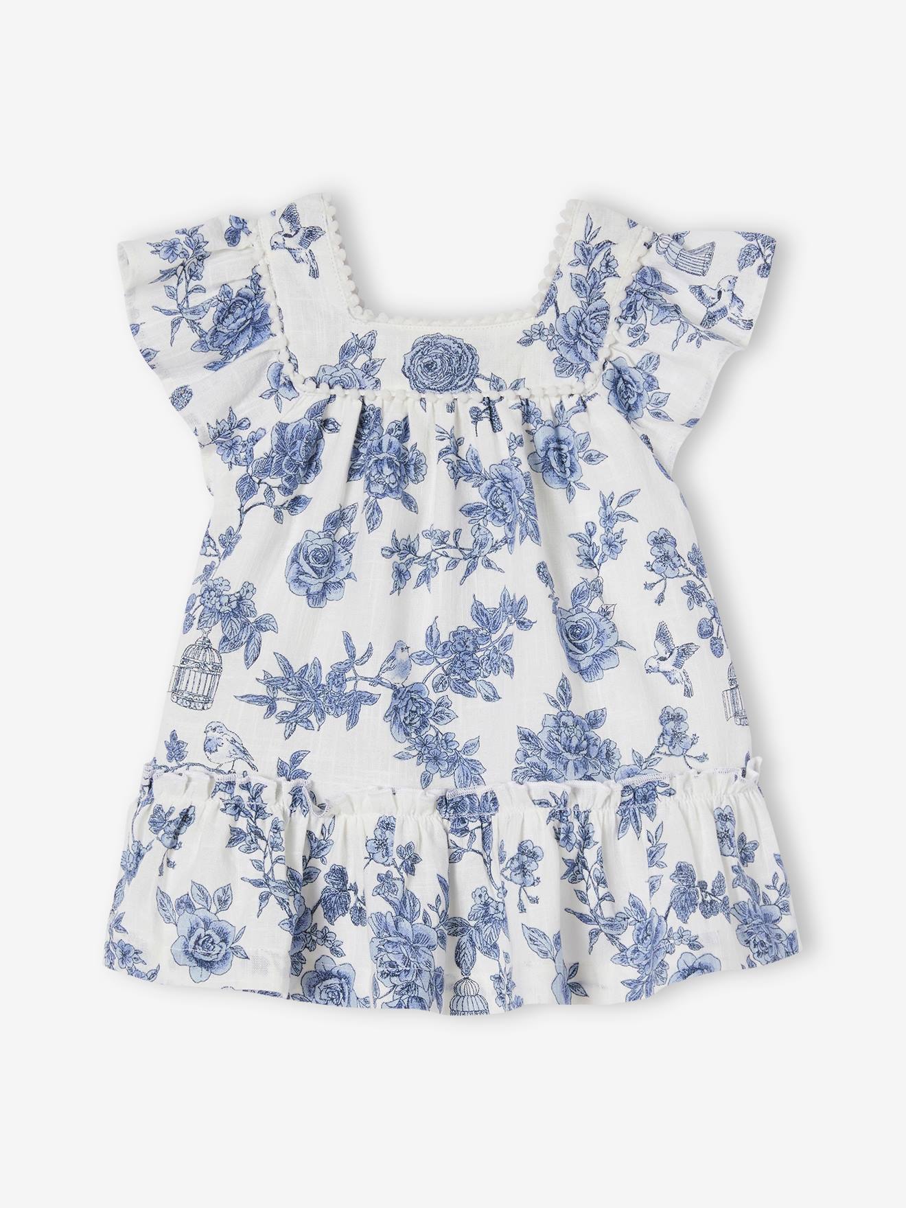 Robe bébé fleurie écru
