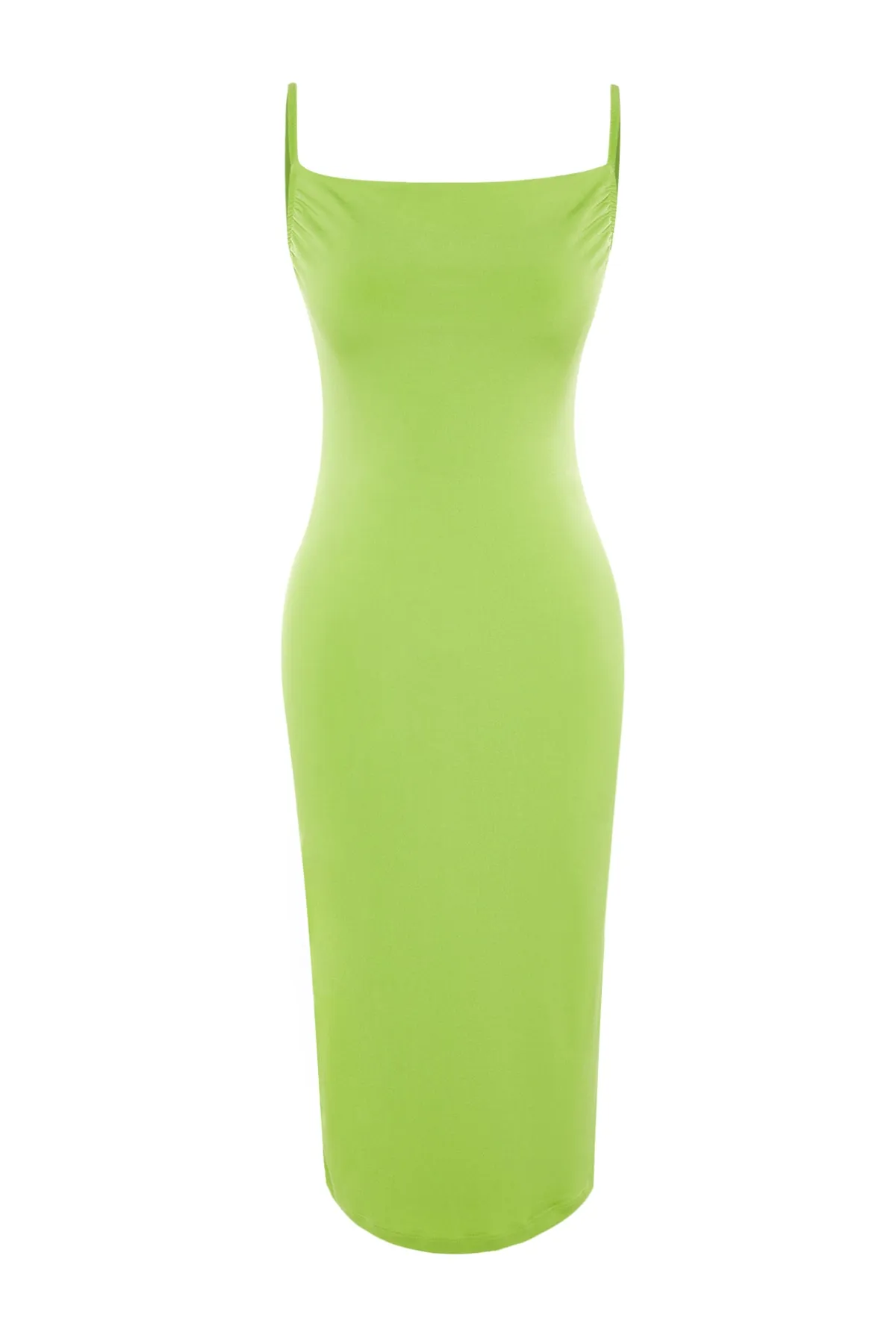 Trendyol Collection  Hellgrünes, figurbetontes, flexibles Strick-Bleistiftkleid mit Degaje-Kragen und Midi-Trägern TWOSS19AD0020