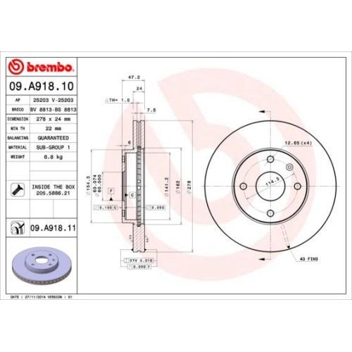 Bremsscheibe Brembo Vorderachse  2 Stück 09.A918.11 - ATU