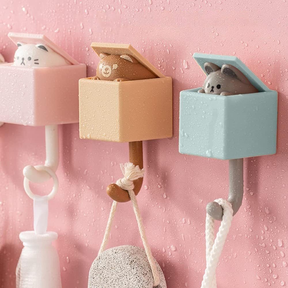 Sarfly Wandhaken Kinderkleiderhaken, Katzen-Schlüsselhaken, für Mäntel, Handtücher, Schlüssel, Taschen und Hüte, (4-St., wasserfester süße selbstklebende Wandhaken), kreative Handtuchhalter und Haustierhaken