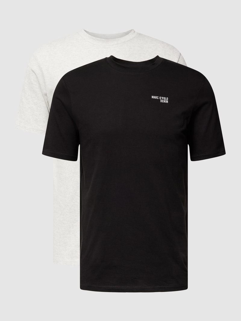 Regular Fit T-Shirt mit Label-Print im 2er-Pack in hellgrau