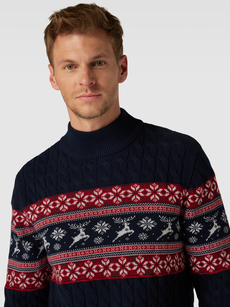 Strickpullover mit Allover-Print in dunkelblau
