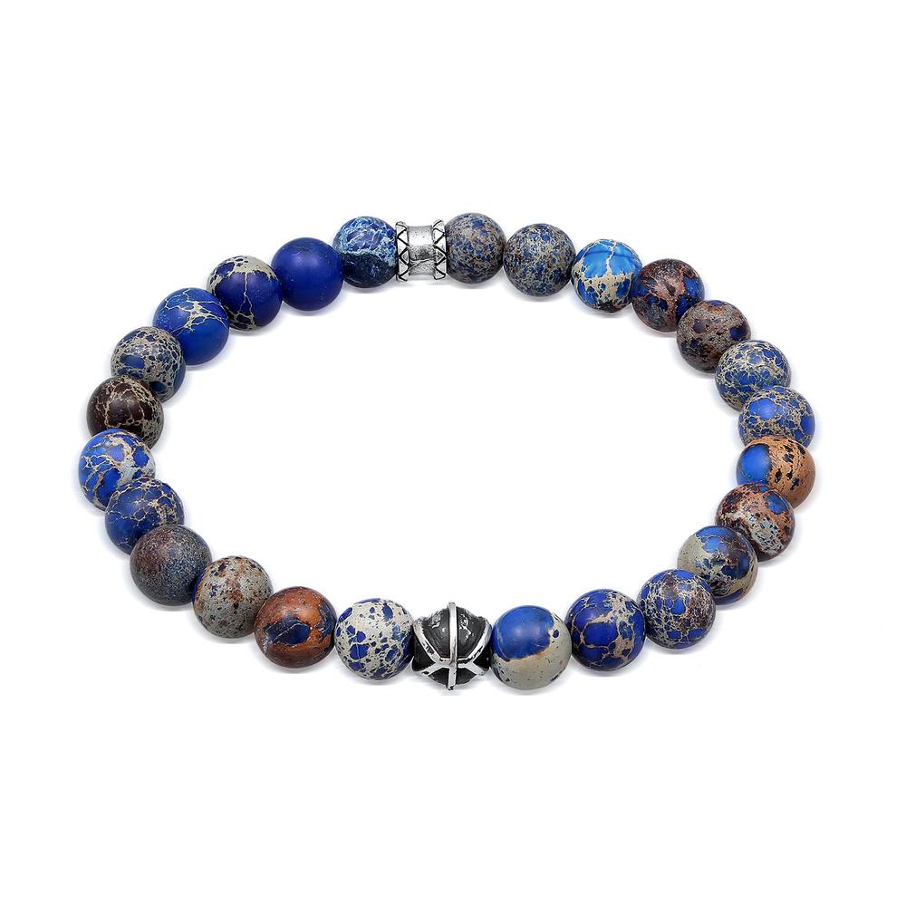 KUZZOI KUZZOI Bracelet Hommes perles avec agate bleue en argent sterling 925 oxydé Bracelet