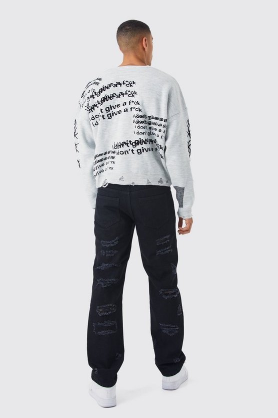 Kastiger Oversize Pullover mit Rissen