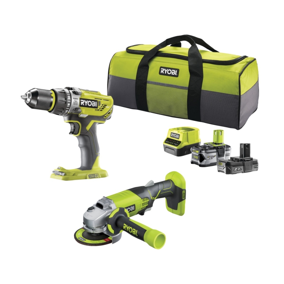 Ryobi 5133003842 R18PDAG-242S 18 Volt 2,0/4,0 Ah Li-ion Comboset