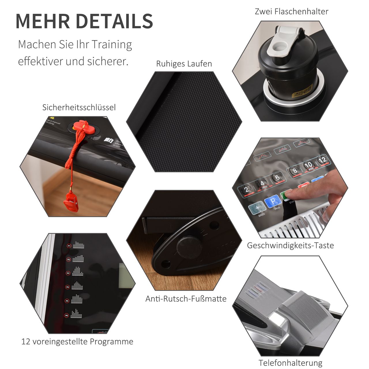 HOMCOM Laufband Klappbar 1-12,8 km/h 500W Laufgerät mit LED-Anzeige Stahl ABS