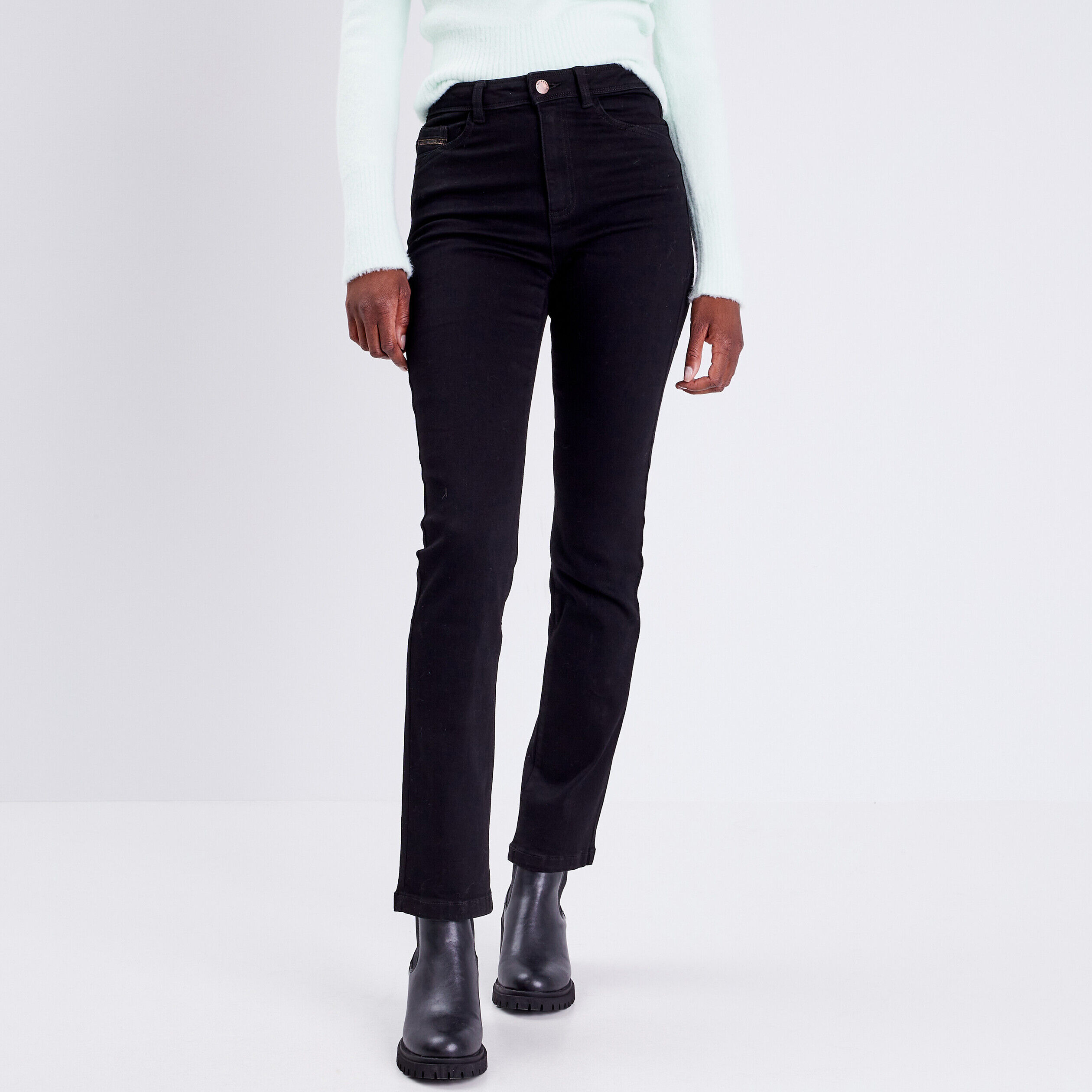 Jeans regular taille haute denim noir femme | Cache Cache