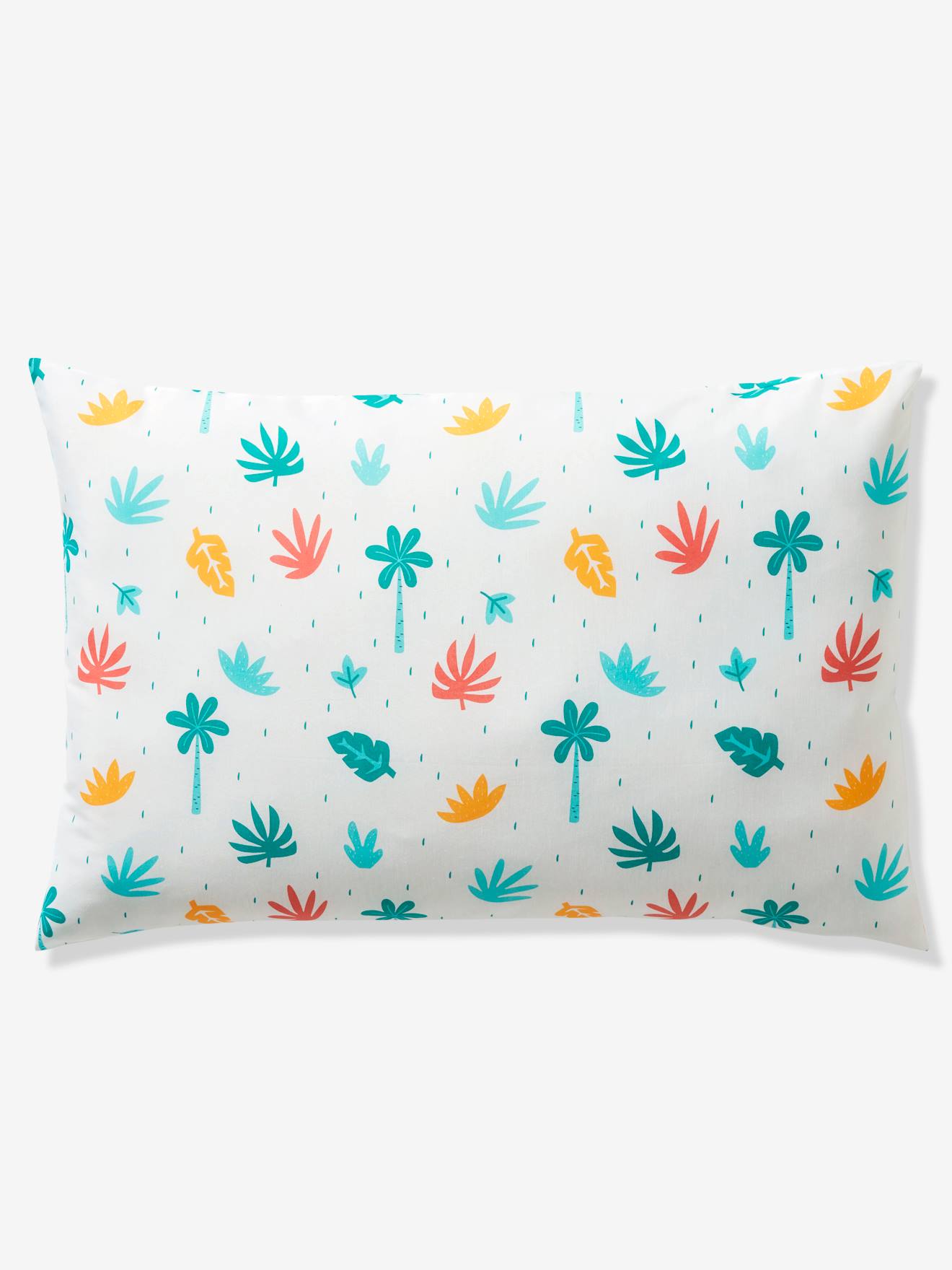 Parure housse de couette + taie d'oreiller enfant polyester et coton CROCOJUNGLE blanc