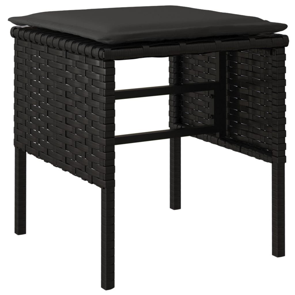 vidaXL Loungesofa Gartenhocker mit Kissen 4 Stk. Schwarz Poly Rattan, 4 Teile