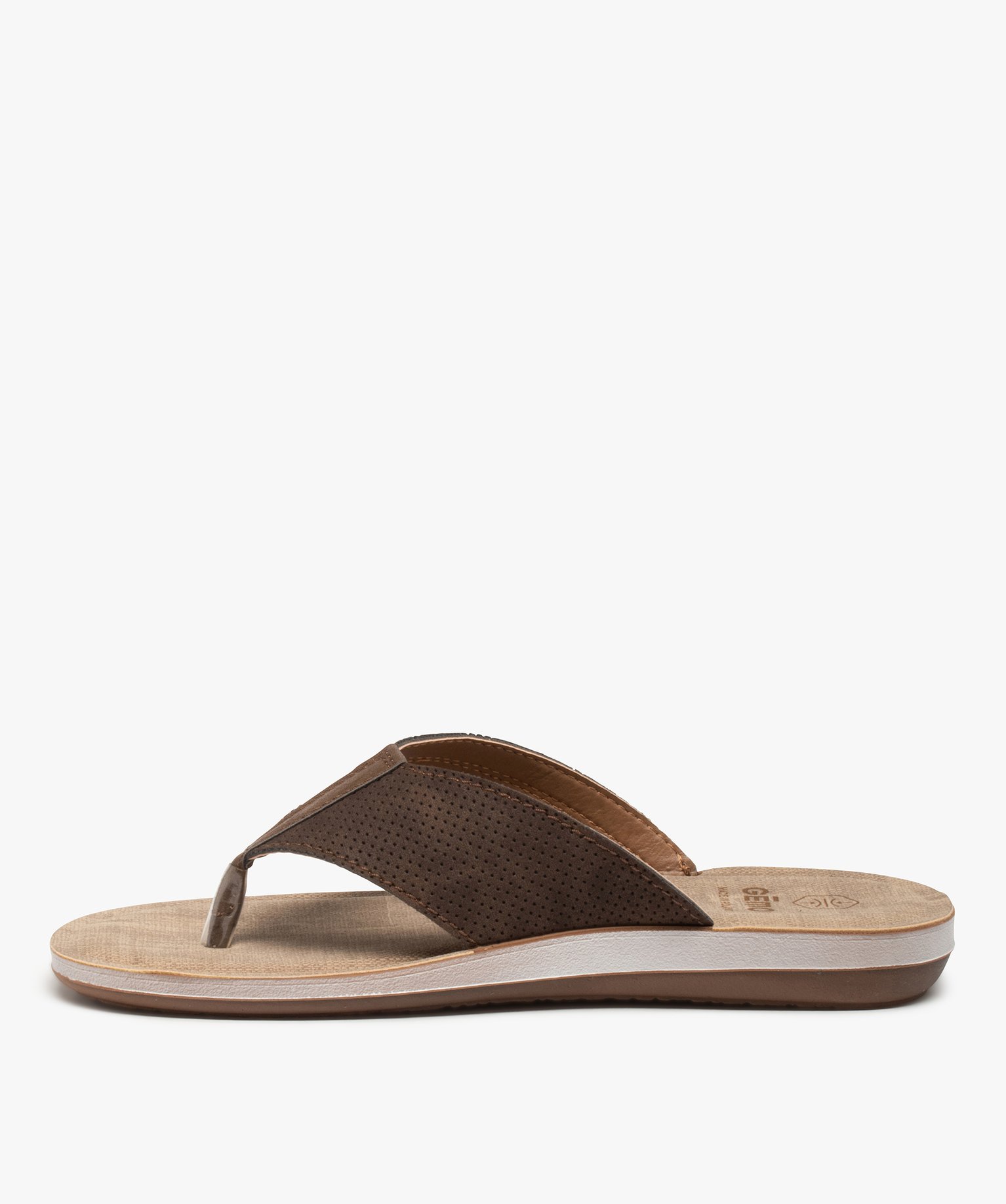 Tongs homme à semelle rembourrée et larges brides marron | GEMO