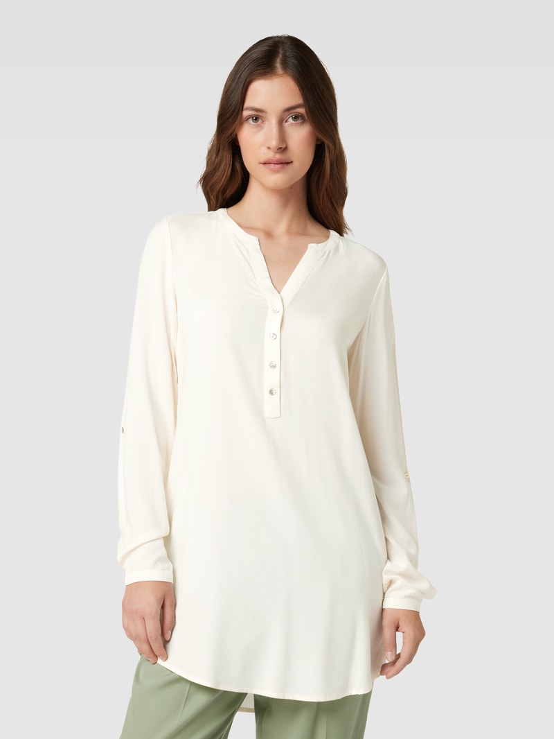 Longbluse aus reiner Viskose mit kurzer Knopfleiste Modell 'Uni' in offwhite