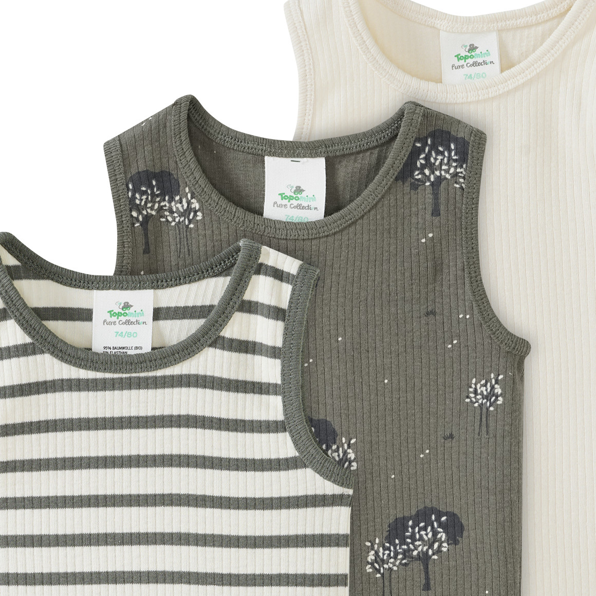 3 Baby Unterhemden mit Rippstruktur