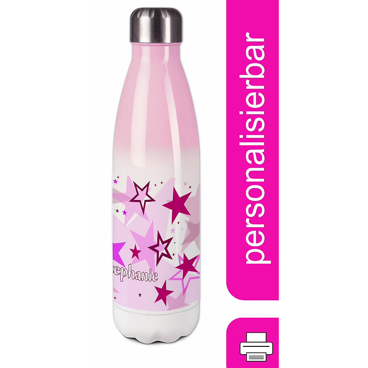 Edelstahl Kinder Thermoflasche / Trinkflasche bunt Sternenhimmel Farbe rosa Spülmaschinenfest, Auslaufsicher, Bruchfest, Doppelwandig, Für Heißgetränke geeignet, Mit Deckel, Isoliert