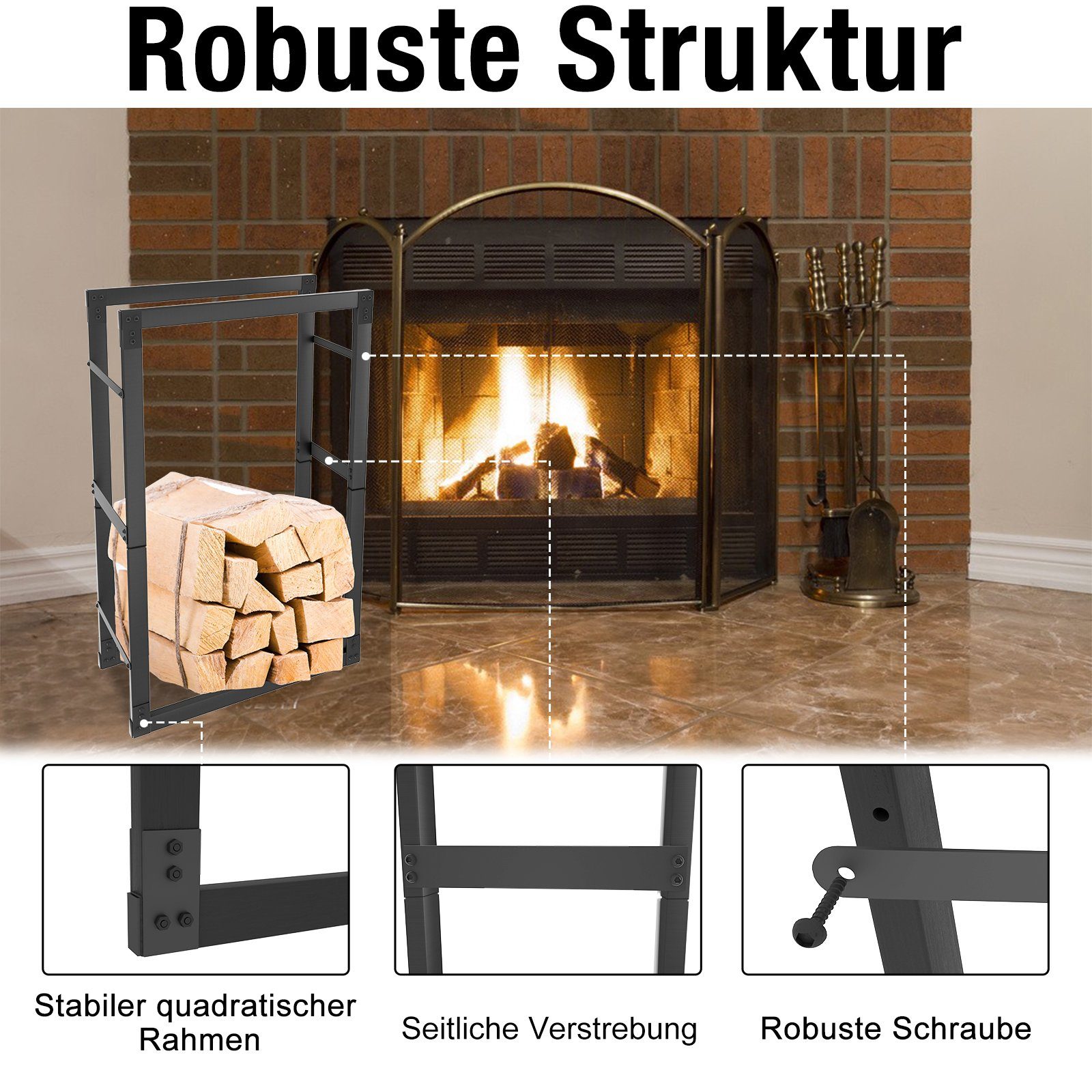 UISEBRT Kaminholzregal Kaminholzhalter Holzhalter Schwarz, für innen außen