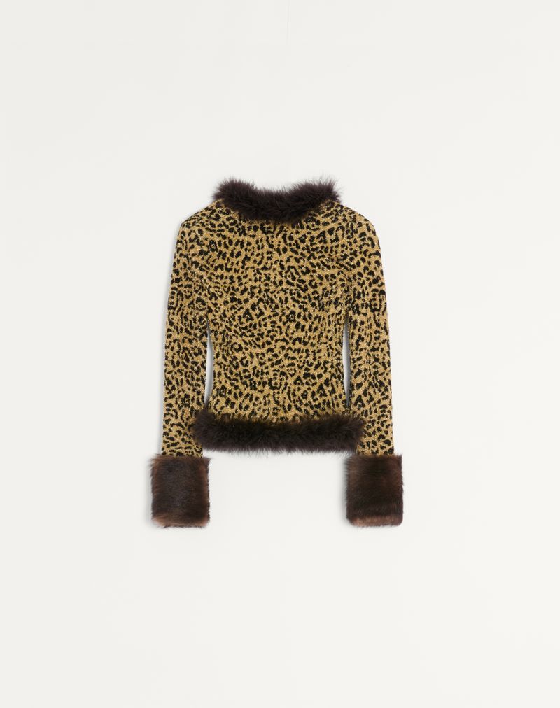 Lurex Jacquard gebreide jas met dierenprint