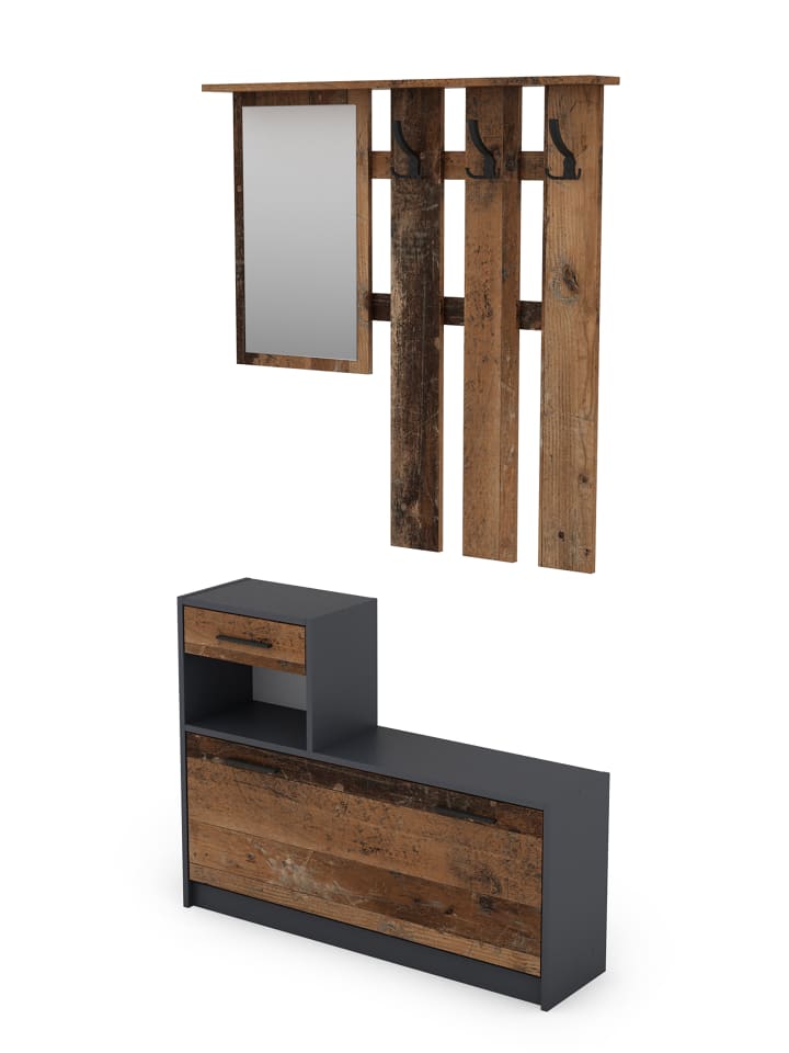 byLiving Garderoben-Set TAMINA in Old Wood / Anthrazit - (B) 97 x (H) 190 x (T) 25 cm günstig kaufen onesize