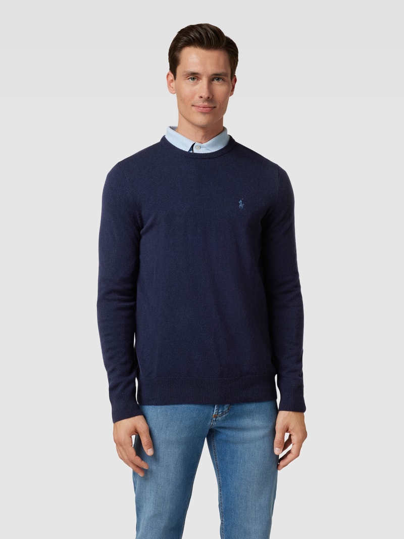 Strickpullover aus Wolle mit Logo-Stitching in marineblau
