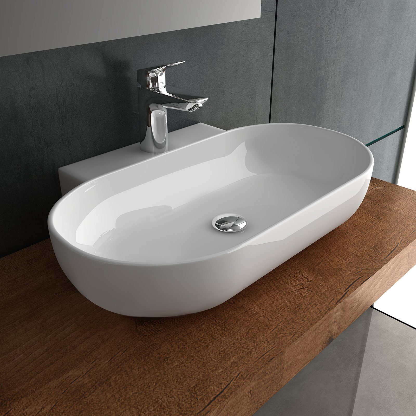 Alpenberger Waschbecken Ovaler Waschtisch in Weiß, hygienisch mit Nano Beschichtung (1-tlg., Keramik Handwaschbecken), Lotus Effekt, pflegeleicht, modernes Design