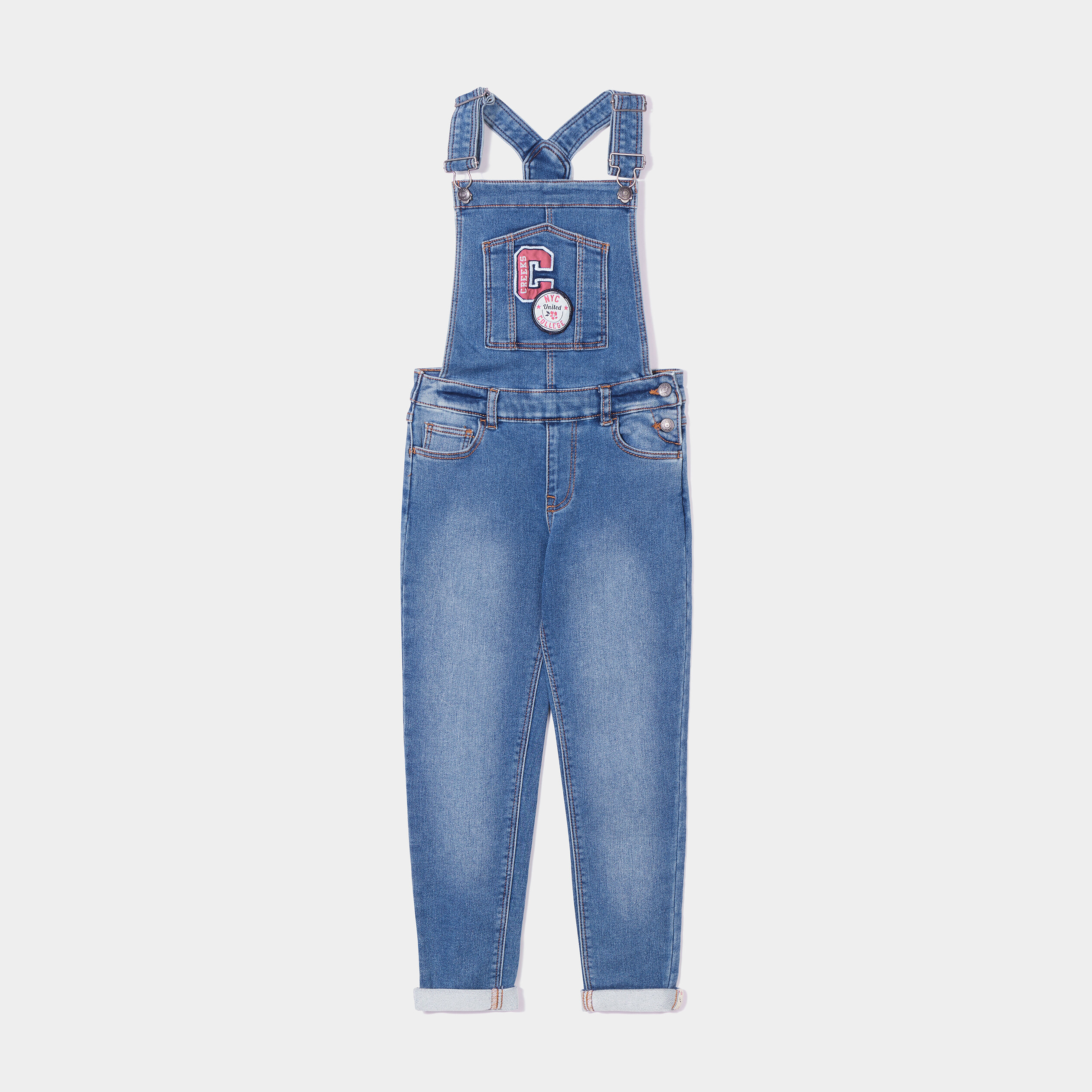 Salopette pantalon en jean Creeks denim stone fille | La Halle