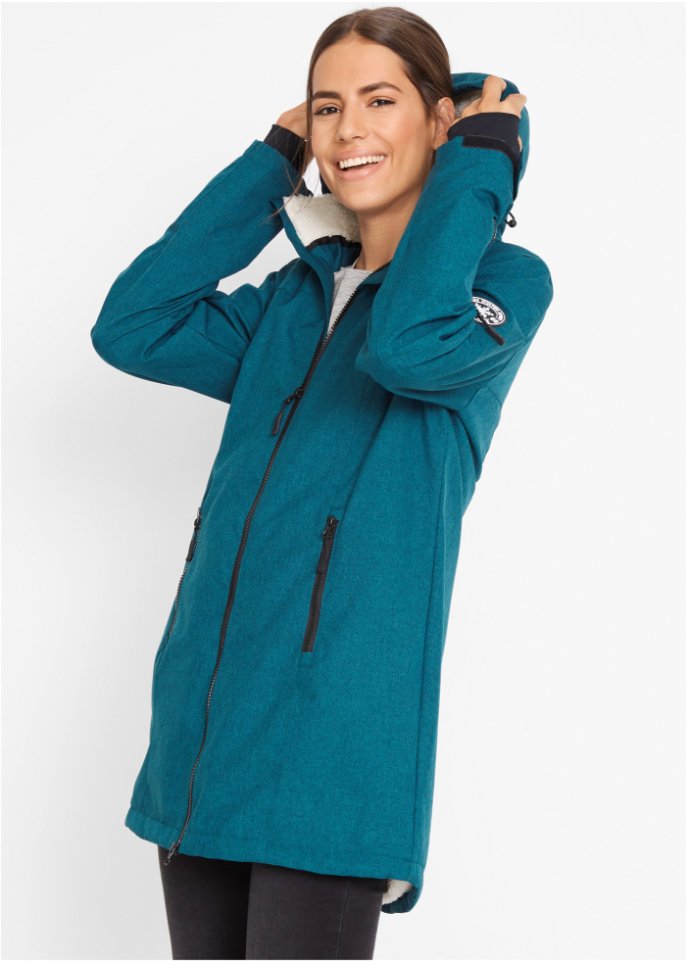 Wasserdichte Funktions-Outdoor-Longjacke mit Teddyfleece