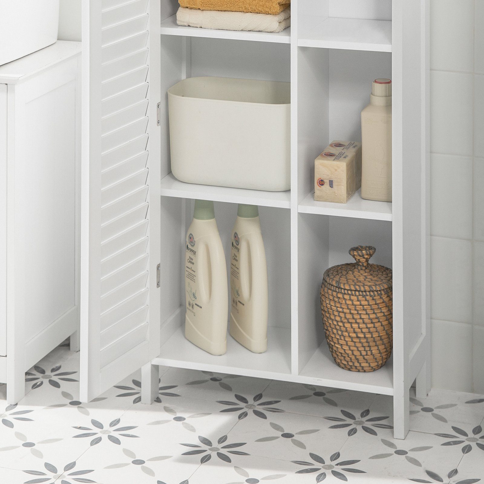 SoBuy Badkommode BZR39, Badschrank mit Lamellentür Badezimmerschrank Aufbewahrungsschrank