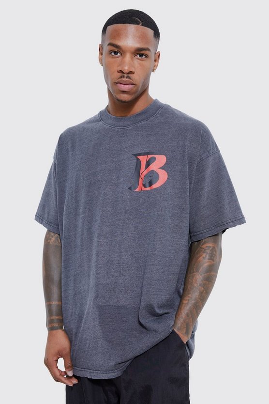Oversize T-Shirt mit Acid-Waschung und B-Print