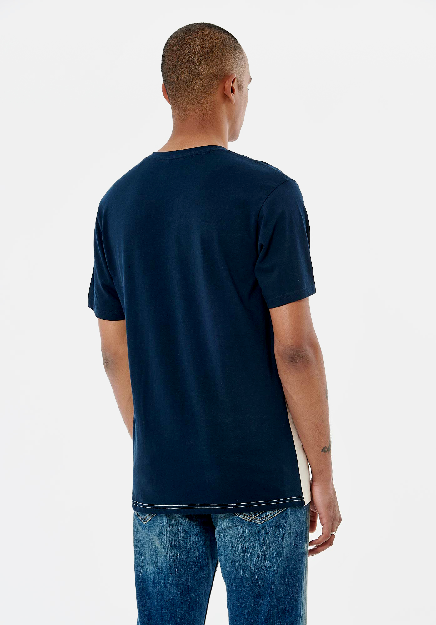 TEBA   T-shirt bleu marine et ecru homme 100% coton