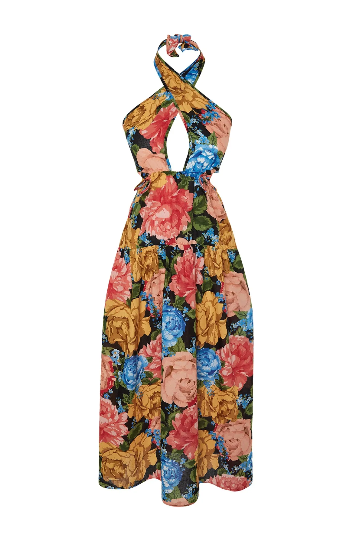 Trendyol Collection  Geblümtes Maxi-Strandkleid zum Binden aus 100 % Baumwolle TBESS23EL00214