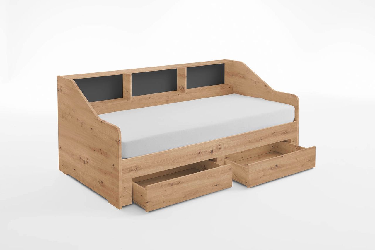 Relita Funktionsbett RENE, von 90 auf 180 x 200 cm ausziehbar, Eiche Artisan Dekor