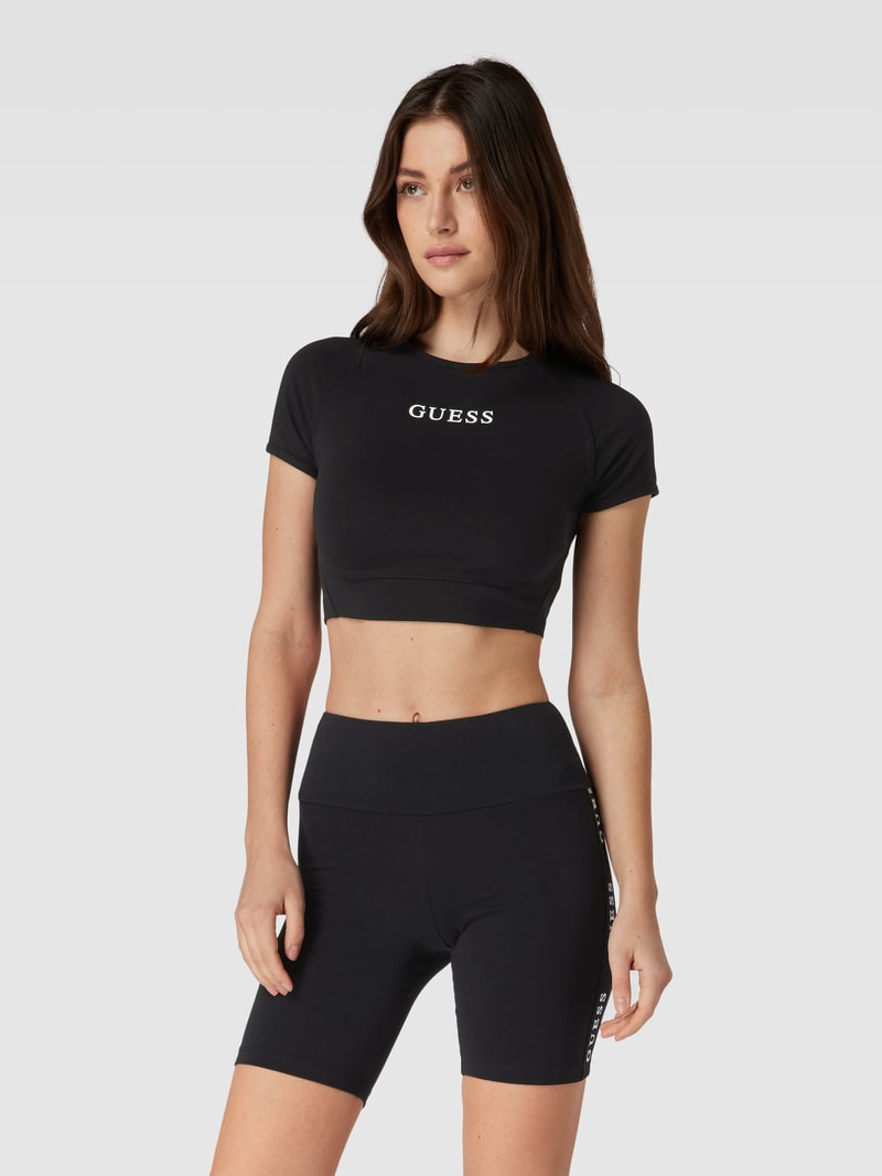 Crop Top mit Label-Print in schwarz