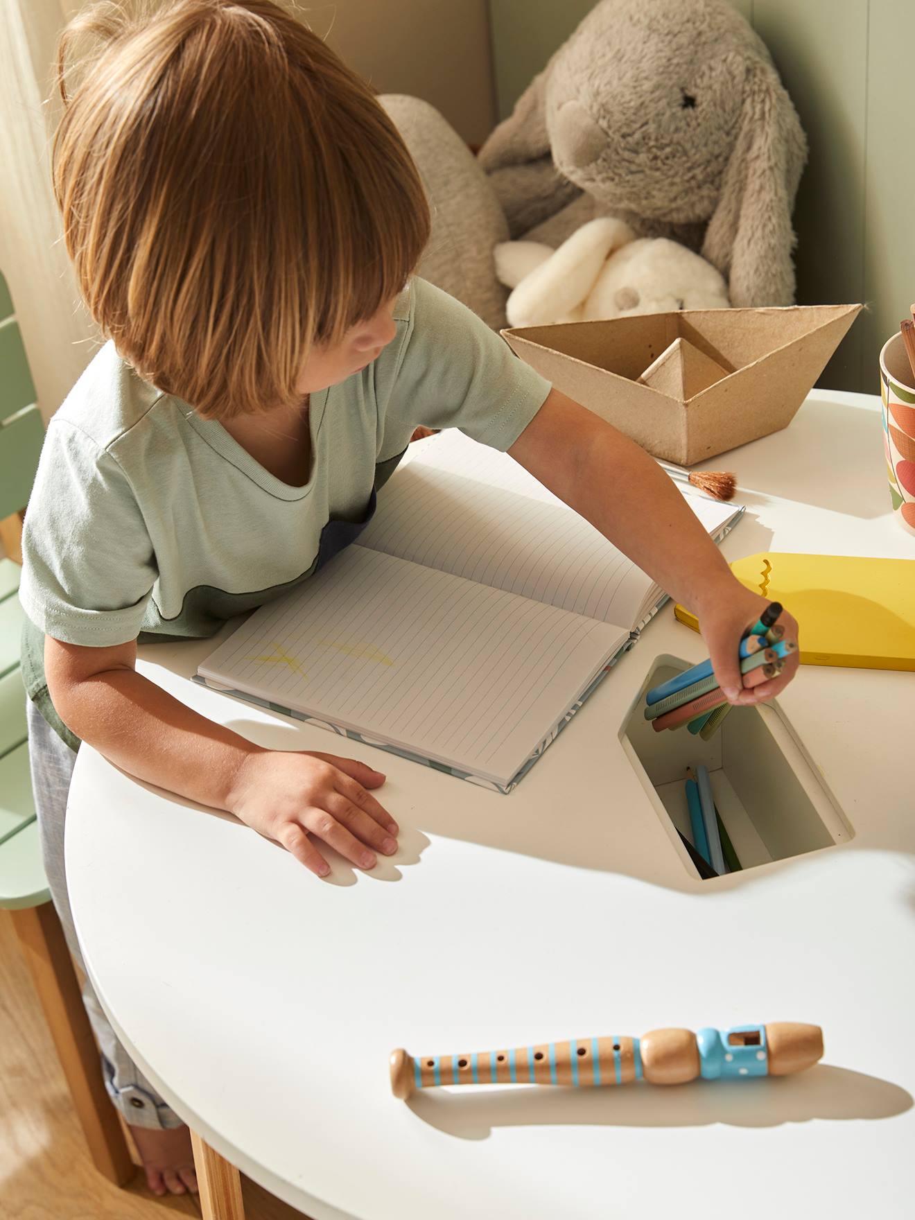 Vertbaudet Runder Kinder Spieltisch COLOR - weiß/natur