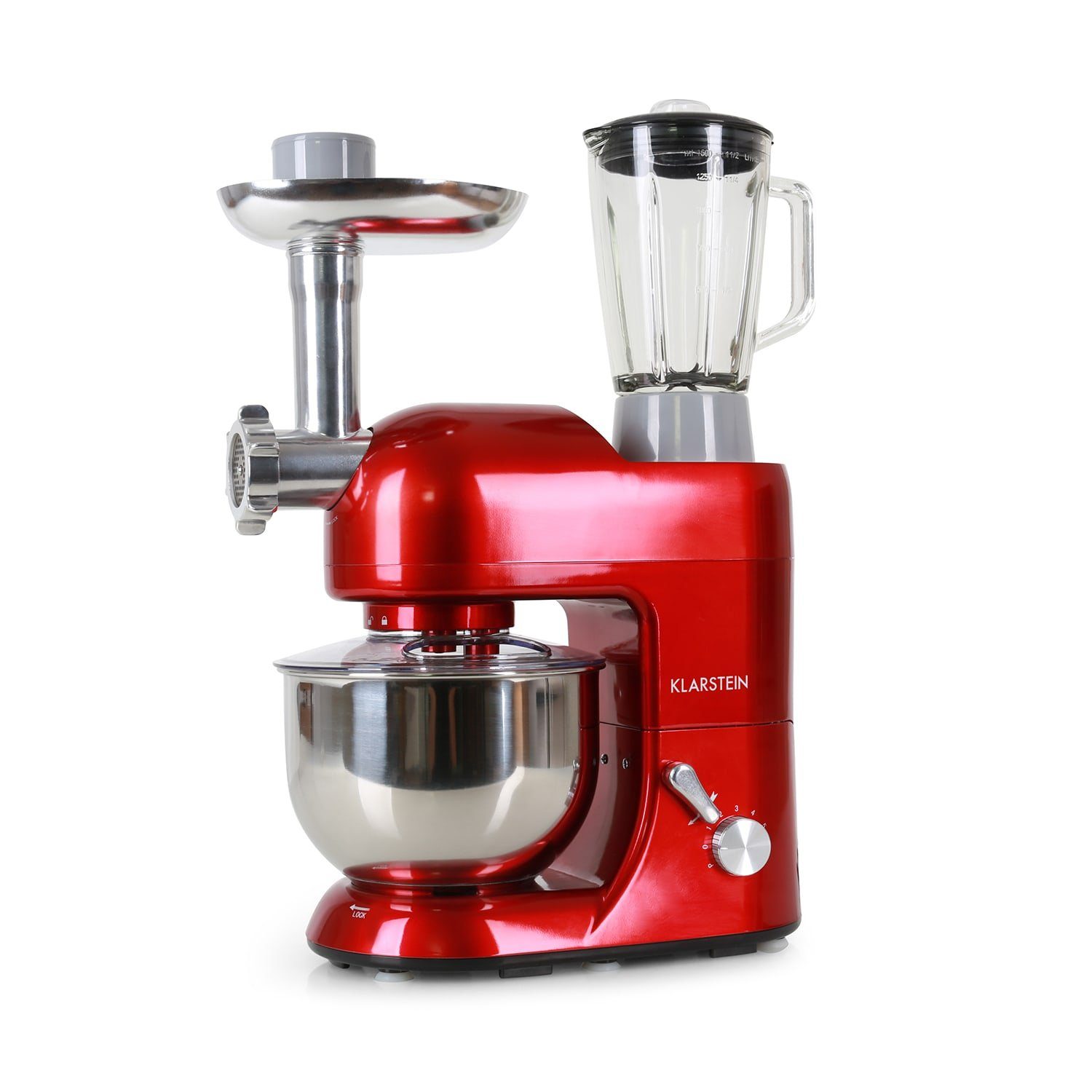 Klarstein Küchenmaschine mit Kochfunktion Lucia Rossa, 2000 W, 5.2 l Schüssel, Knetmaschine Teigmaschine Teigknetmaschine Rührmaschine Fleischwolf
