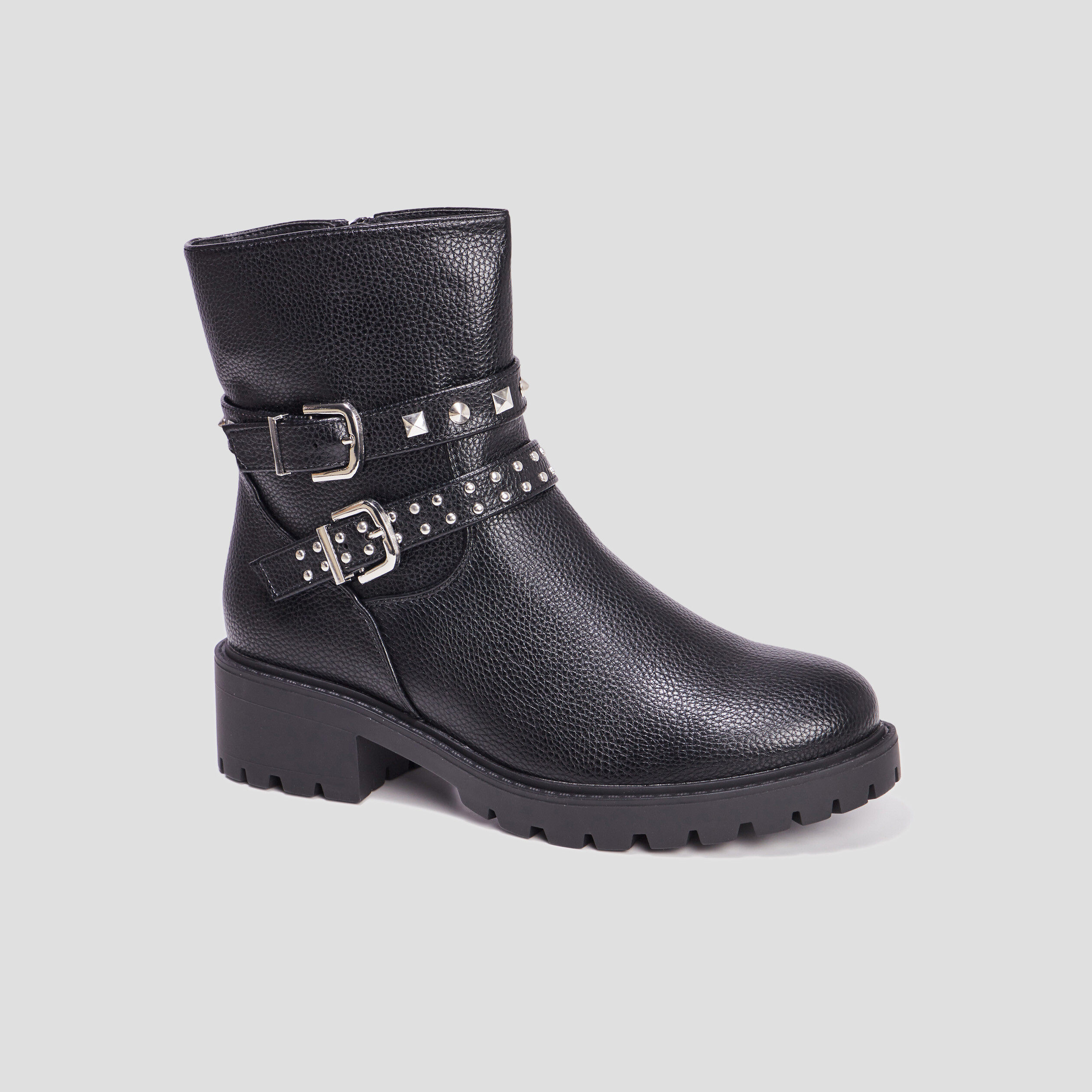 Bottines boucles et clous à talons noir femme | La Halle
