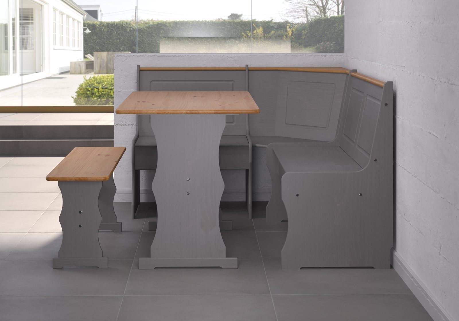 INTER-FURN Eckbankgruppe Paterno, (Komplett-Set Kiefer massiv, gewachst, 3-tlg., 3-teilig), inklusive Esstisch und Bank