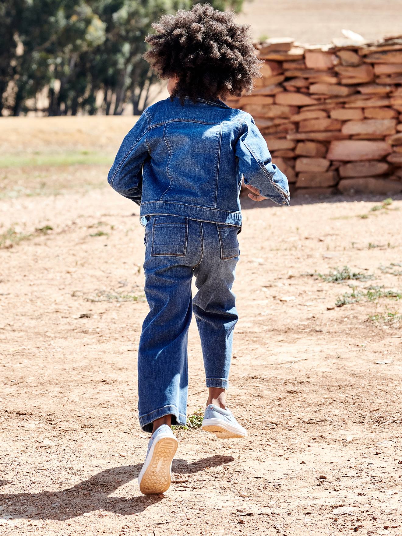 Vertbaudet Weite Mädchen Jeans mit Zierknöpfen - blue stone
