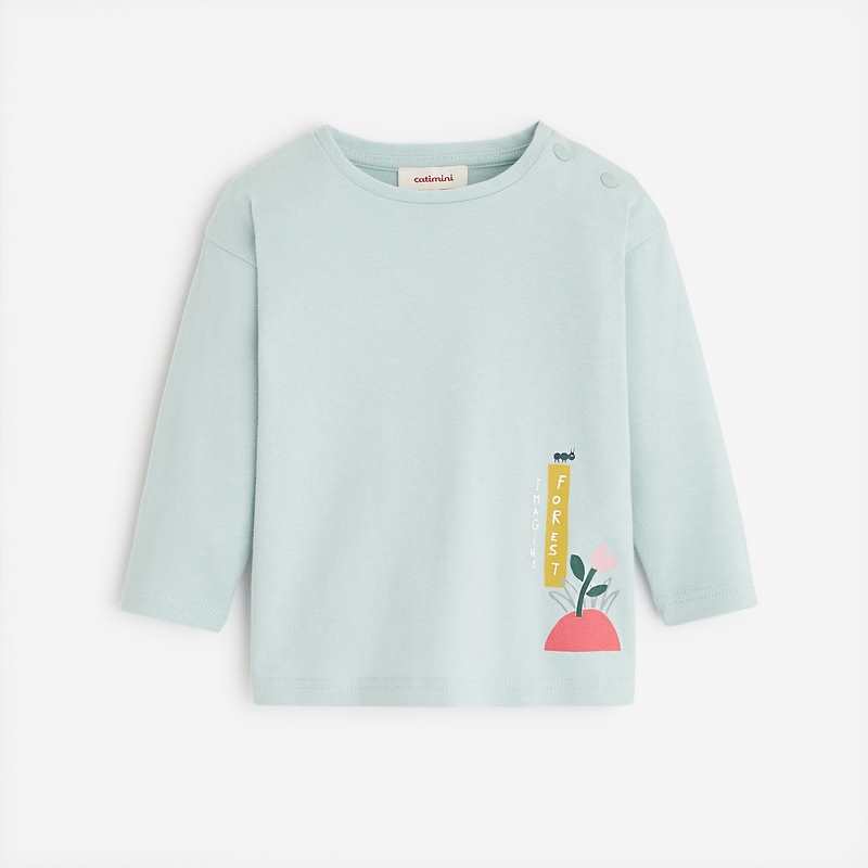 T-shirt bleu bébé fille à motifs en coton bio Catimini