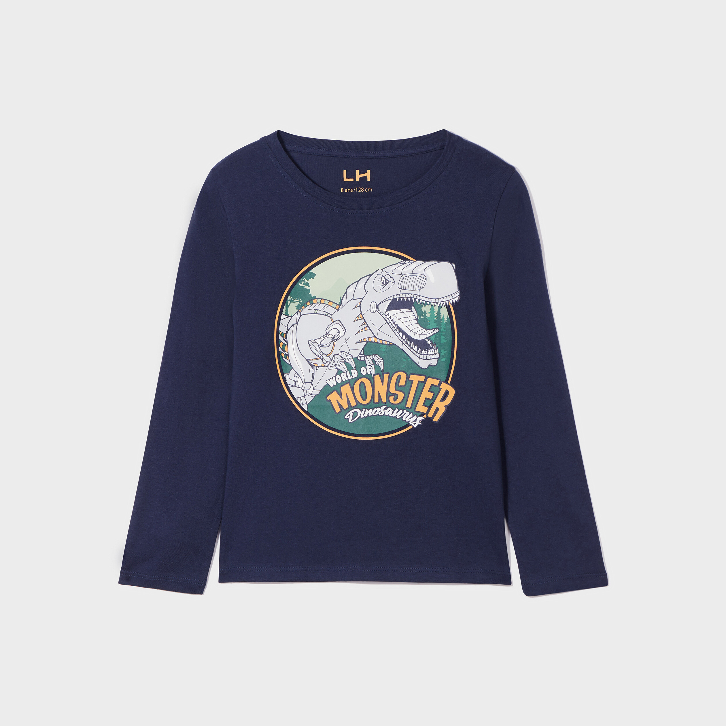 T-shirt col rond manches longues coton bleu marine garçon | La Halle