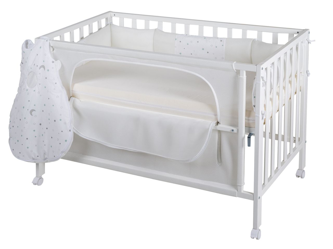 Roba safe asleepRoom Bed 60 x 120 cm 'Sternenzauber', Beistellbett inkl. Zubehör, weiß lackiert