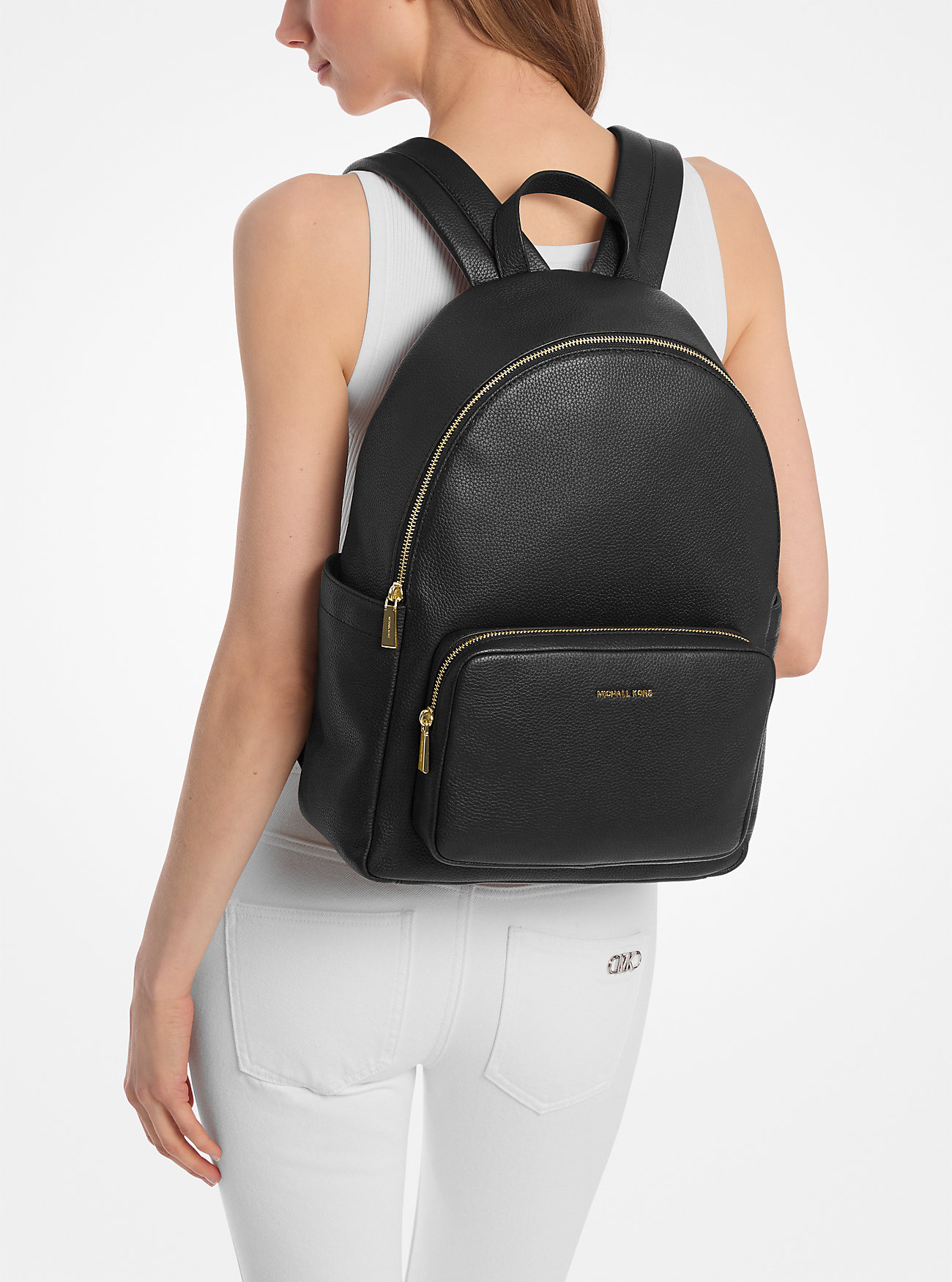 Tanner Large Pebbled Leather Backpack - BLACK