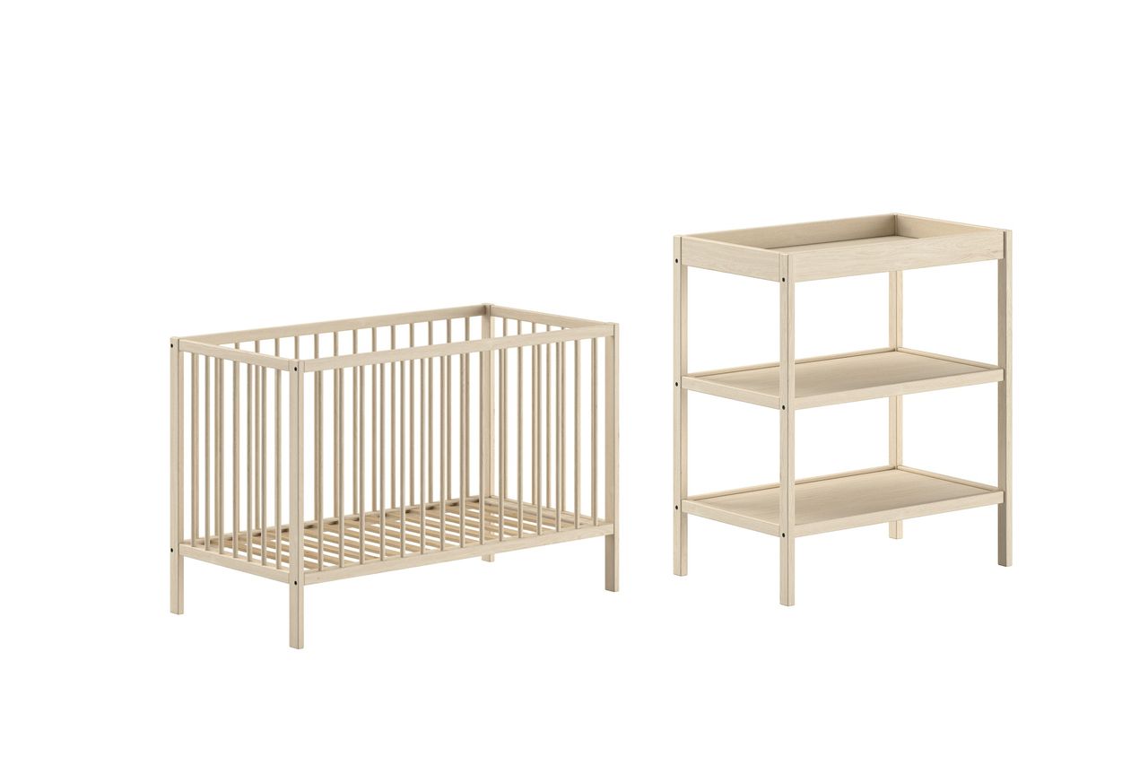 VIPACK Vipack - DINO Baby Set best. aus Babybett und Wickelregal, Buche massiv natur lackiert
