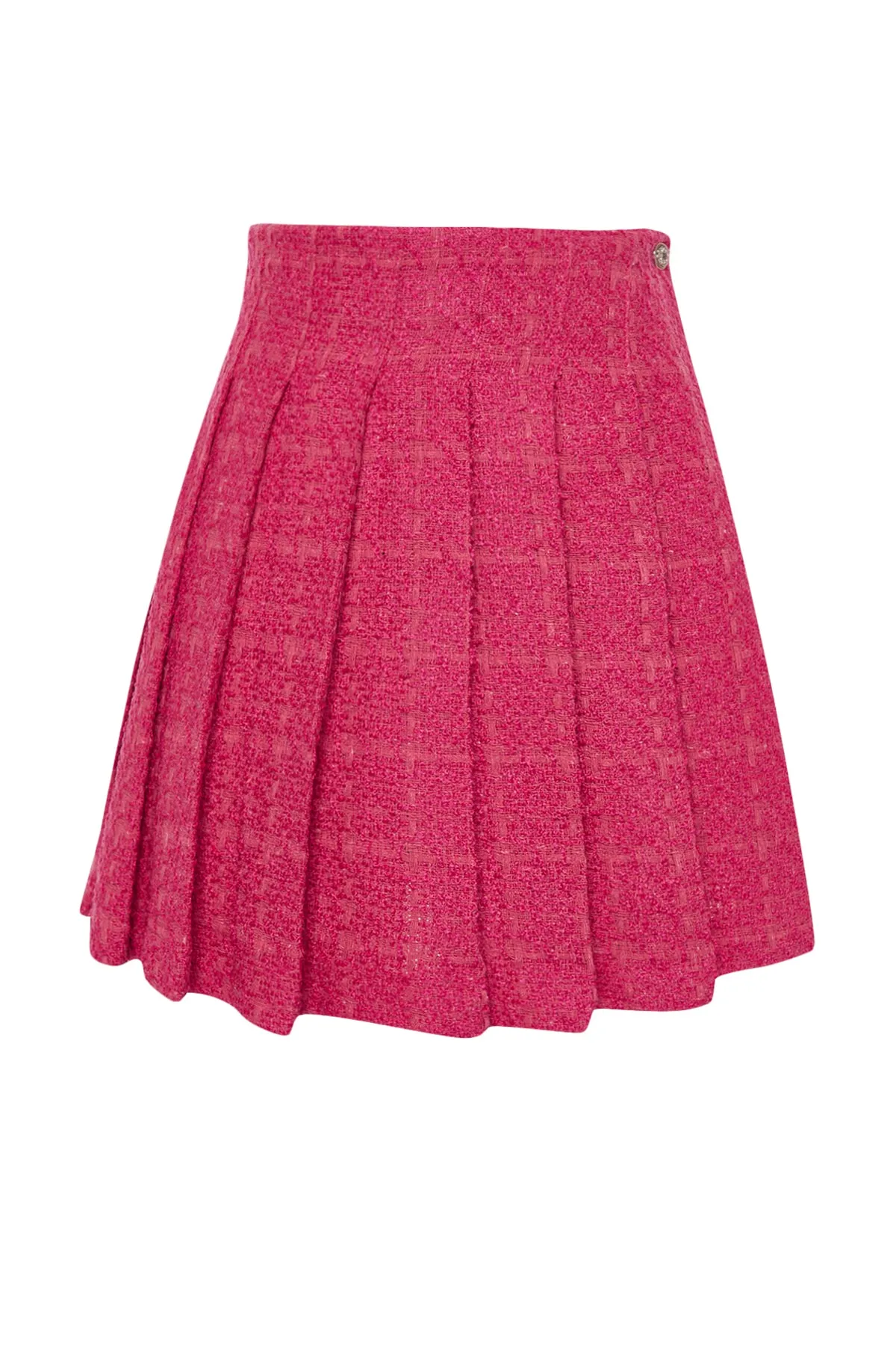 Trendyol Collection  Fuchsiafarbener plissierter Minirock aus hochwertigem Tweedstoff in limitierter Auflage TWOAW24ET00285