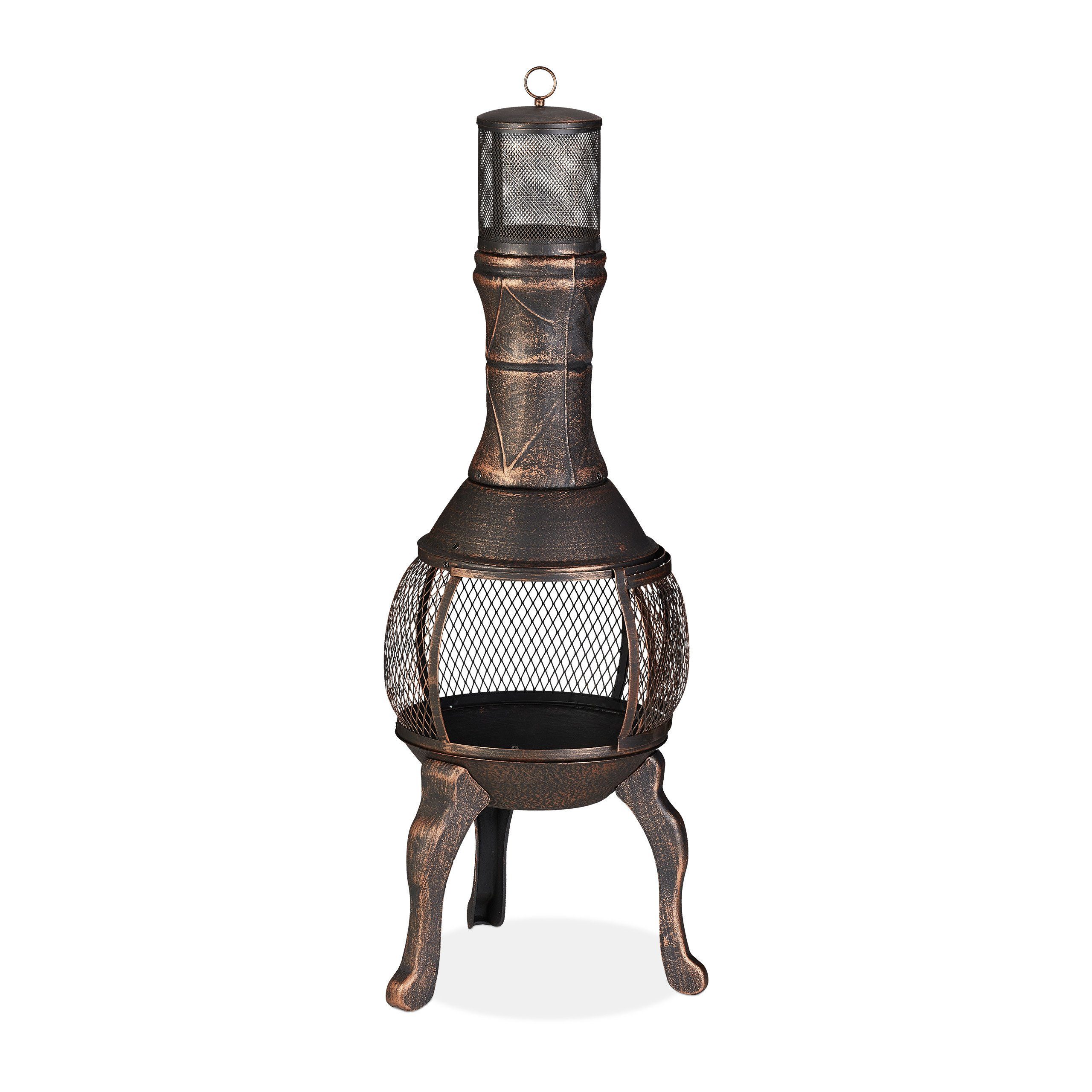 relaxdays Feuerkorb Terrassenofen Gusseisen Bronze