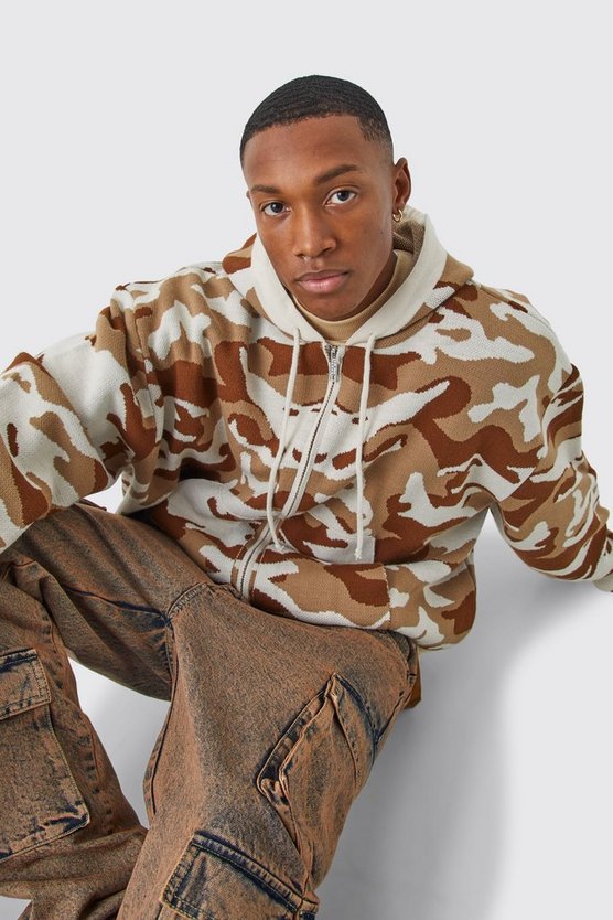 Oversize Camouflage Hoodie mit Reißverschluss
