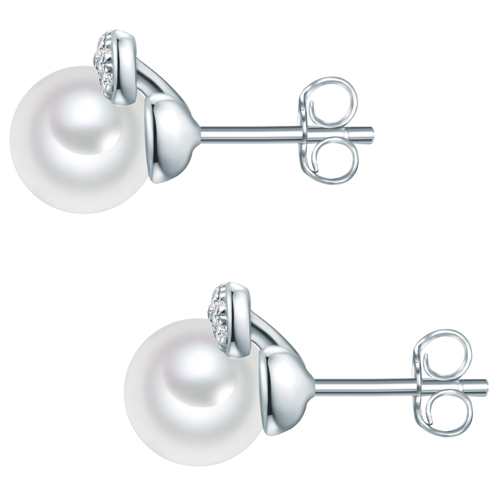 Valero Pearls Boucles doreilles Argent sterling Oxyde de zirconium (CZ) Perle de culture d'eau  Boucles d'oreilles