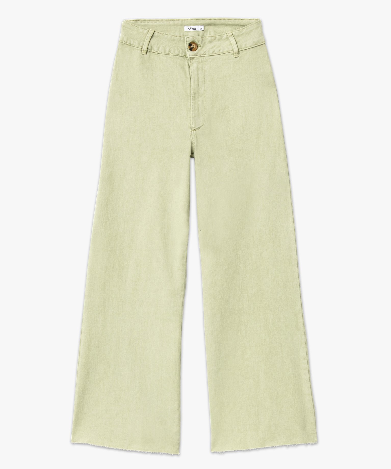Jean wide leg taille haute longueur 7/8ème femme vert | GEMO