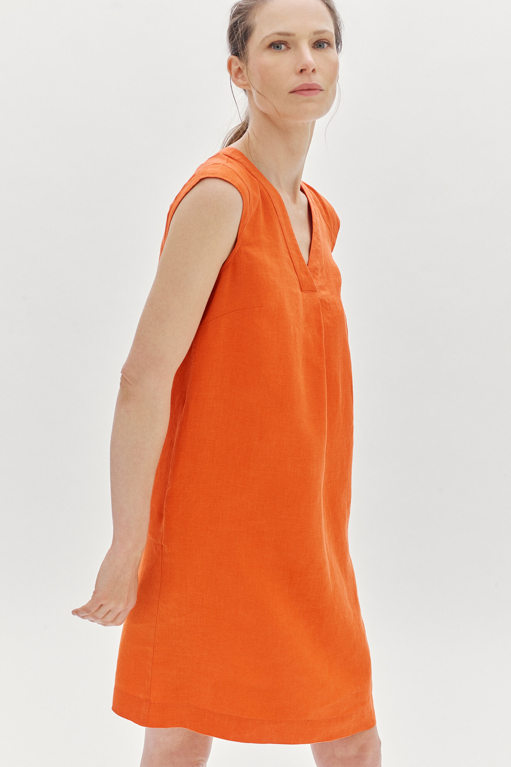 robe pamela 100% lin orange femme