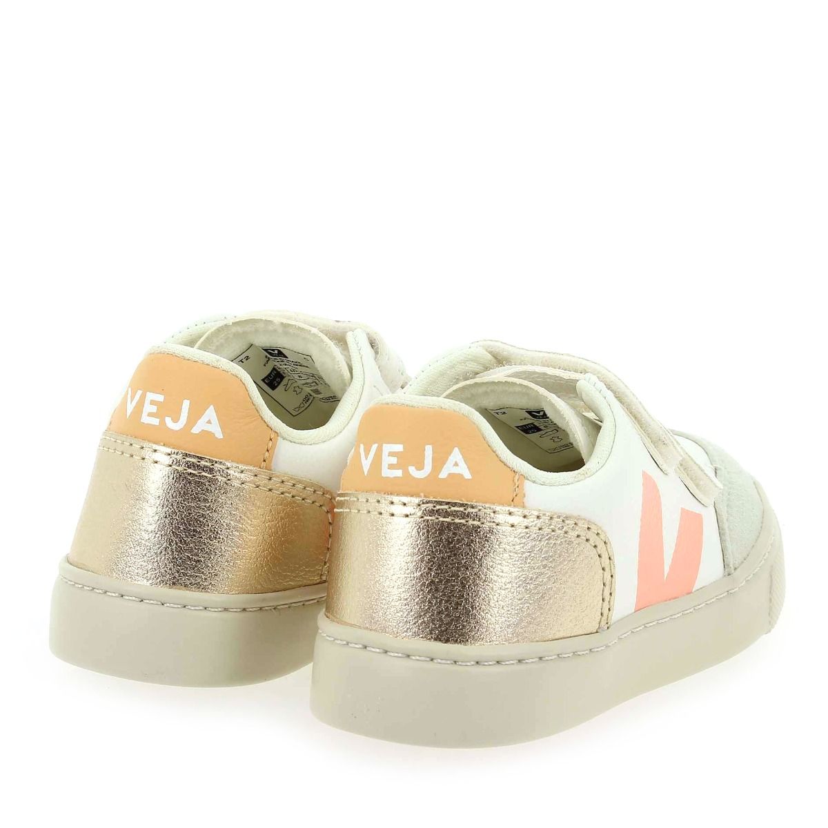 Veja  SMALL V12 VELCRO - Blanc Platine
