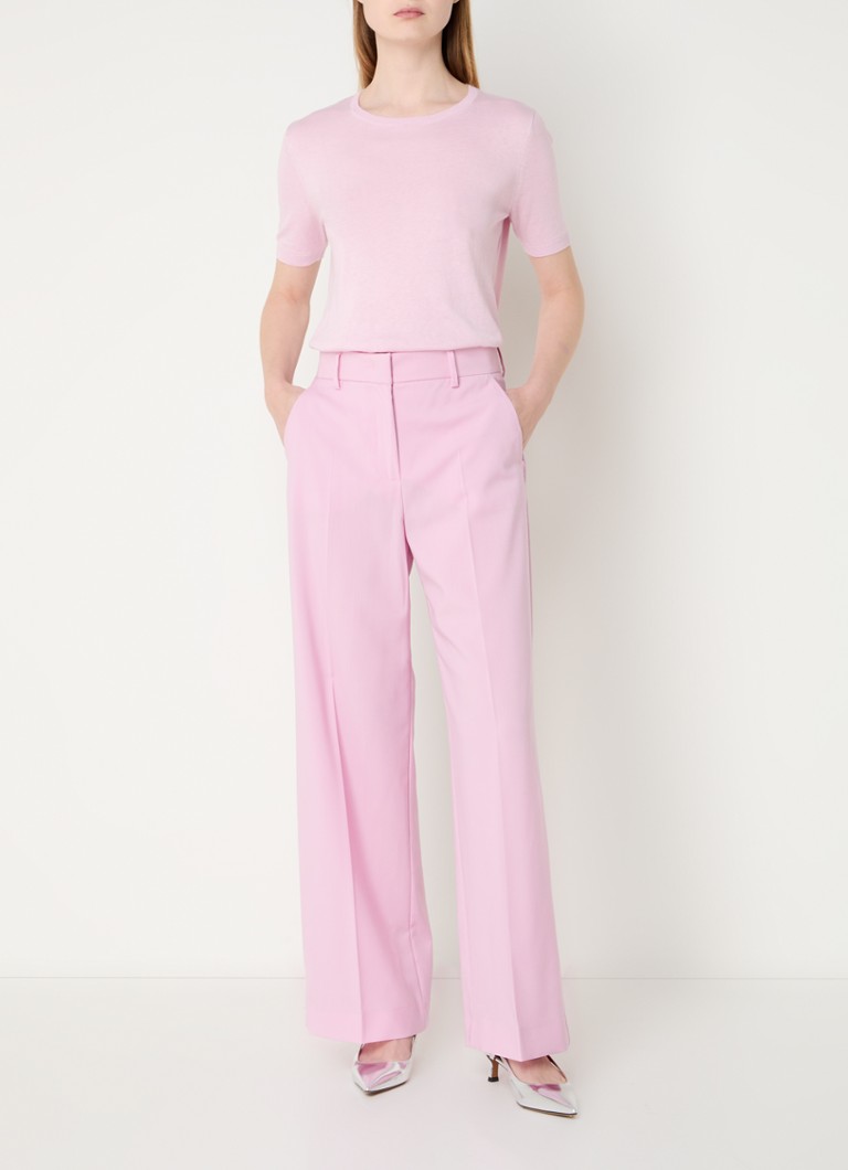 Pantaloni MaxMara Visivo din lână, cu talie înaltă și talie lată pe picioare, decorați cu o dungă în relief.